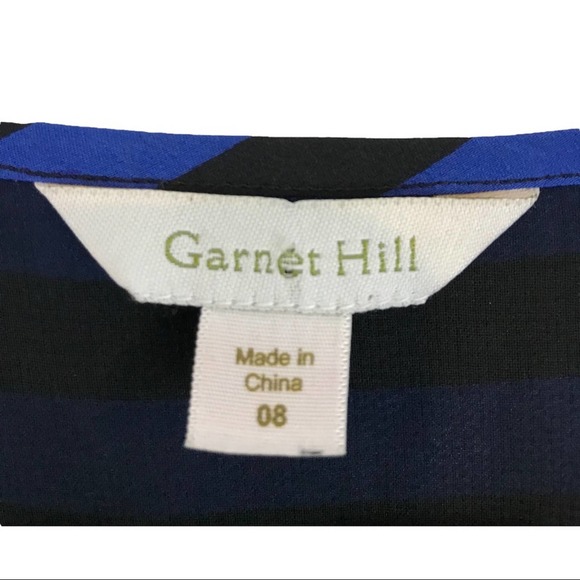 Garnet Hill Silk black and blue stripe Dress Sz8 - Picture 10 of 11
